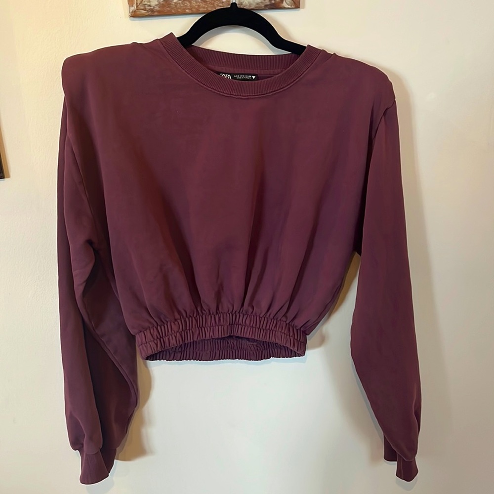 NEW ZARA crop sweatshirt with shoulder pads